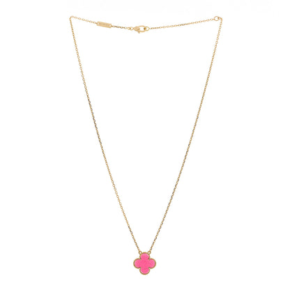 Van Cleef & Arpels 18K Yellow Gold Pink Enamel Vintage Alhambra Pendant Necklace 3 of 6