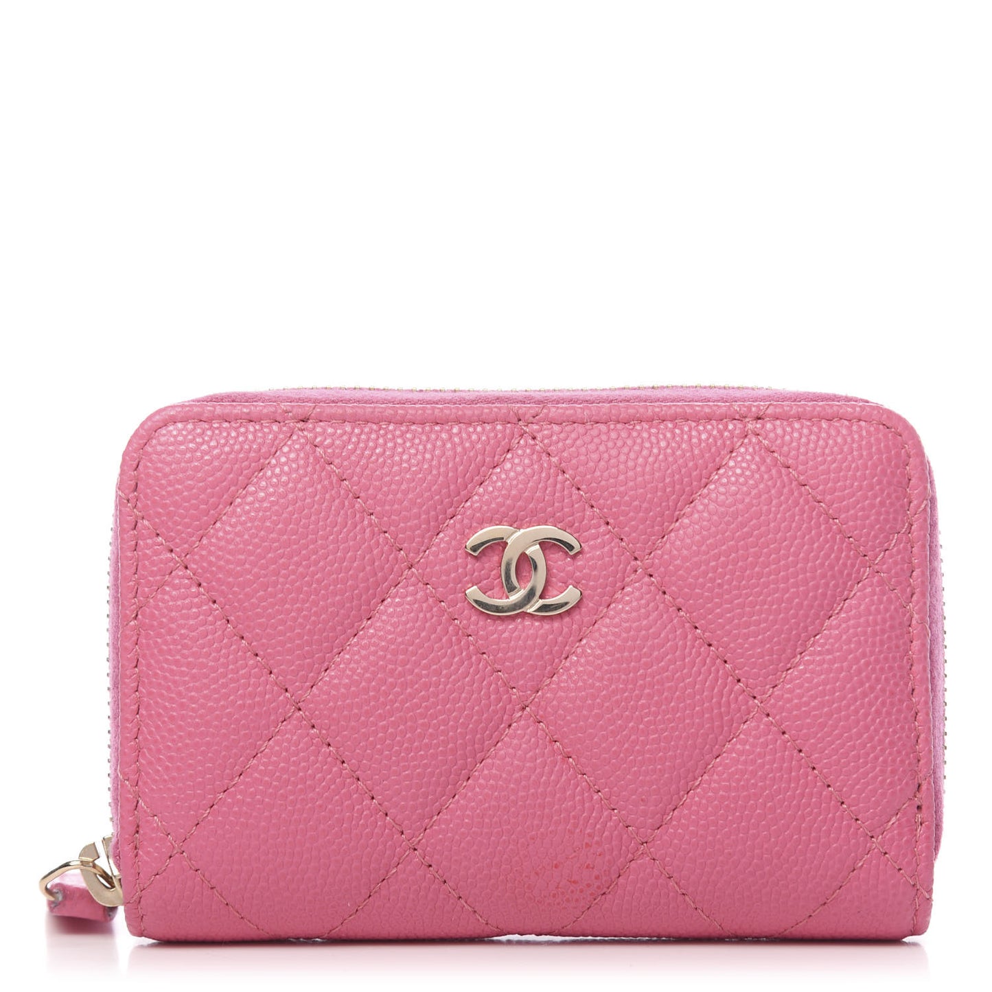 Caviar Quilted Zip Coin Purse Pink