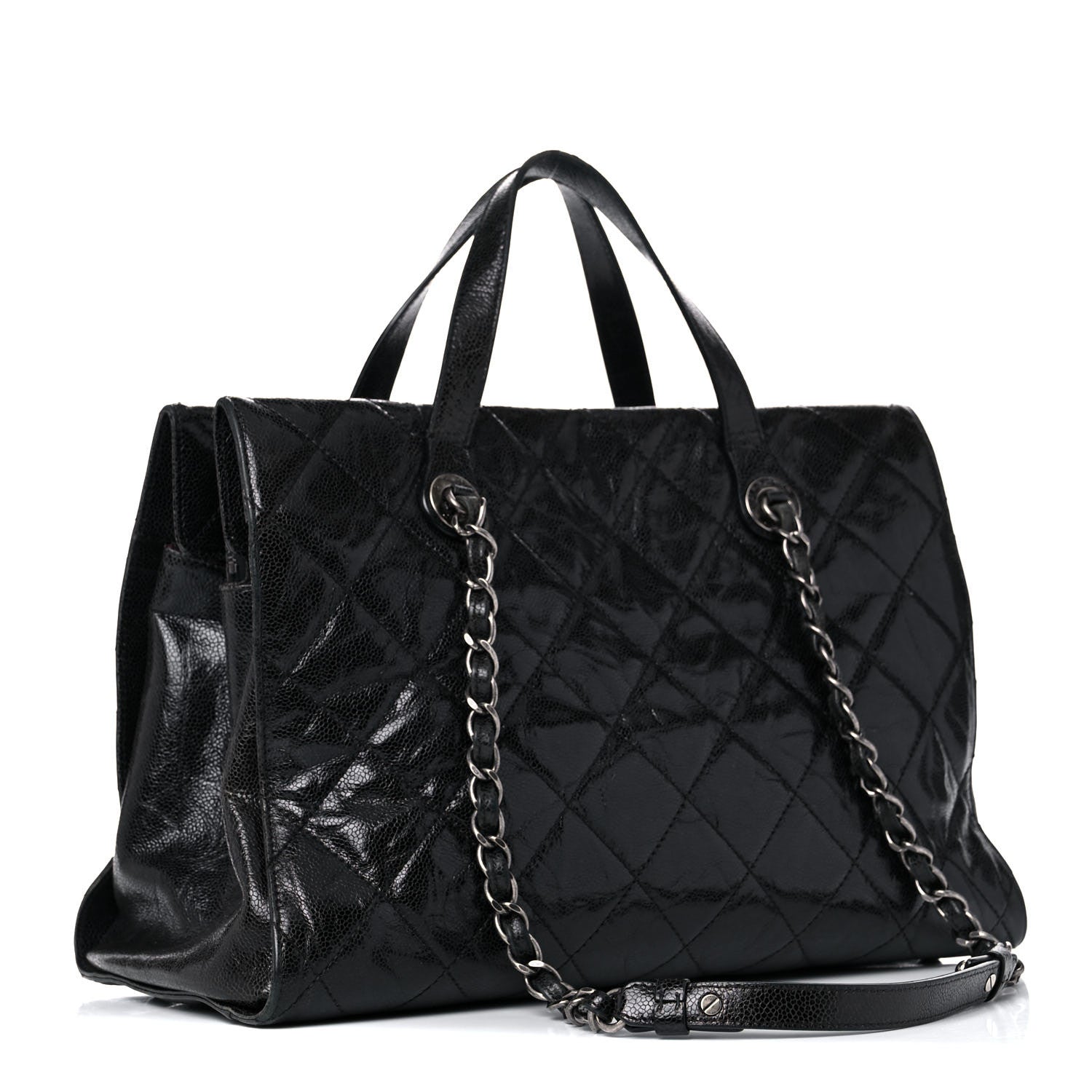 Chanel Crumpled Grained Calfskin Quilted CC Crave Tote Black 3 of 26