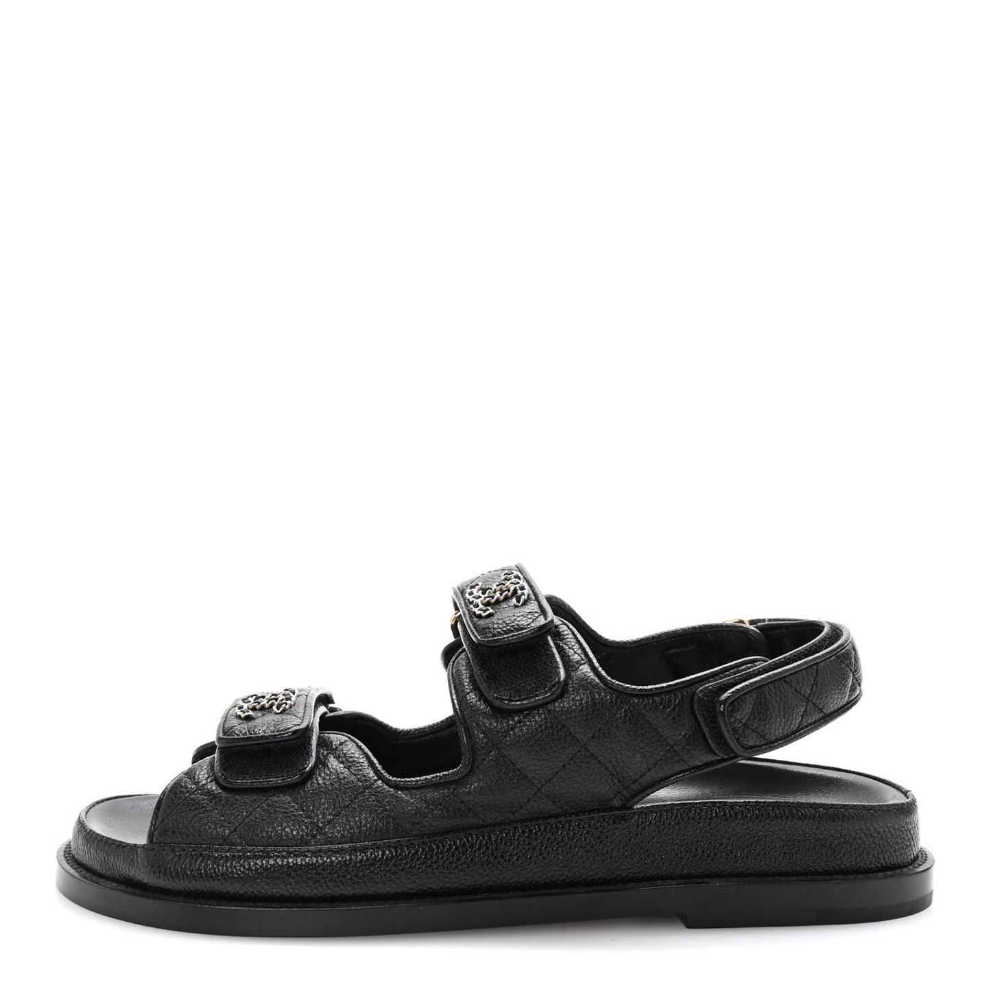 Grained Calfskin Velcro Dad Sandals 37.5 Black