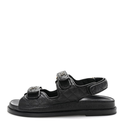Chanel Grained Calfskin Velcro Dad Sandals 37.5 Black 1 of 10