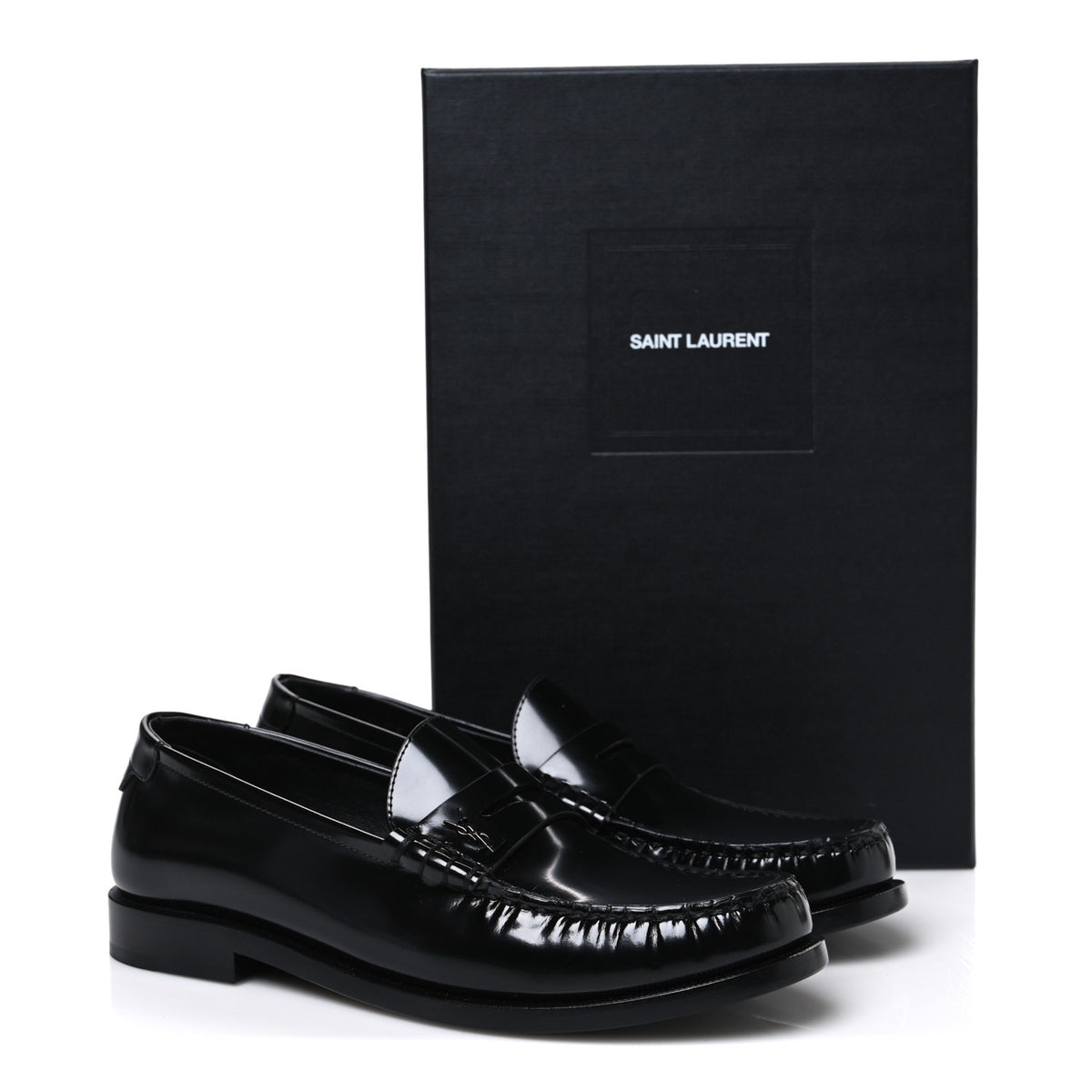 Saint Laurent Glazed Calfskin Le Loafer 15 Penny Slippers 38 Black 11 of 11
