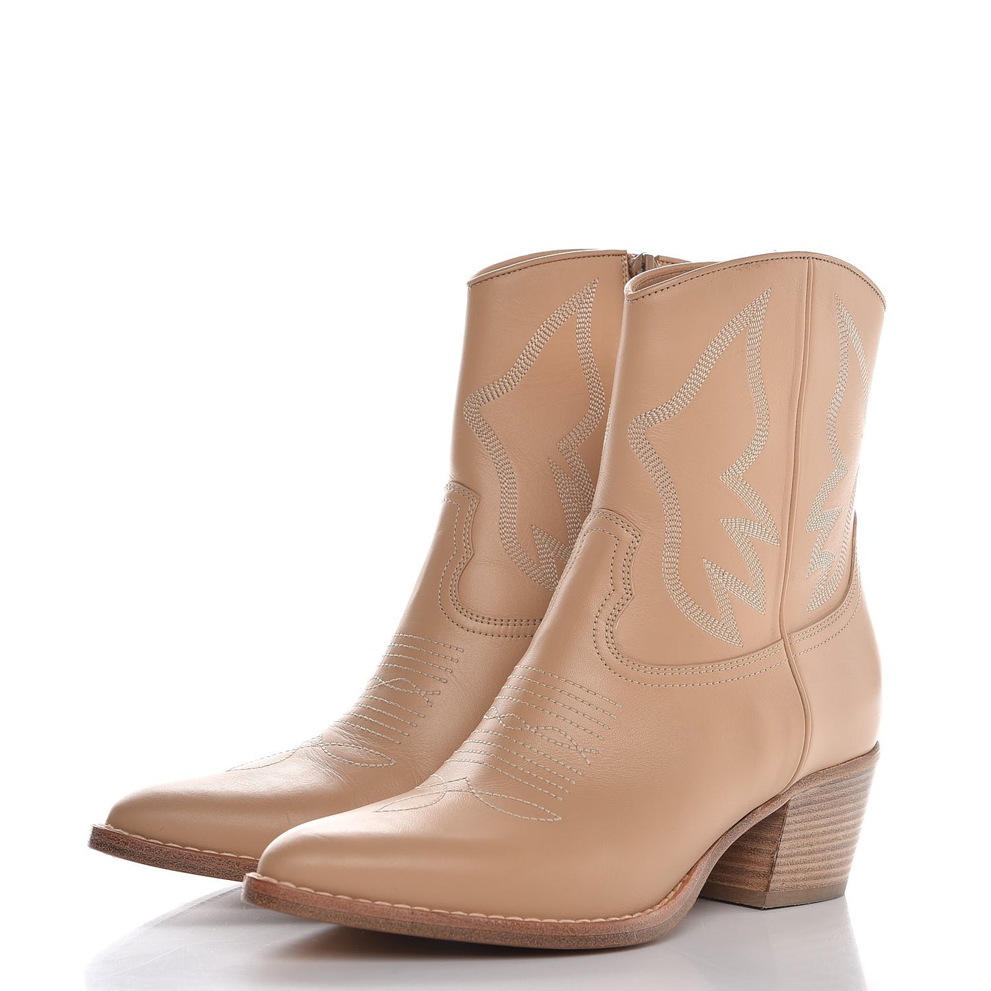 Calfskin Embroidered Texan 50mm Cowboy Ankle Boots 39 Naturale
