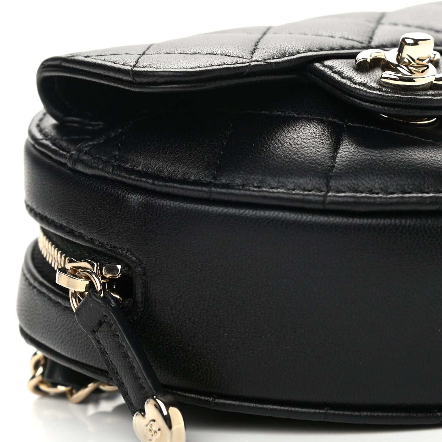Lambskin Quilted CC In Love Heart Waist Belt Bag With Chain Black