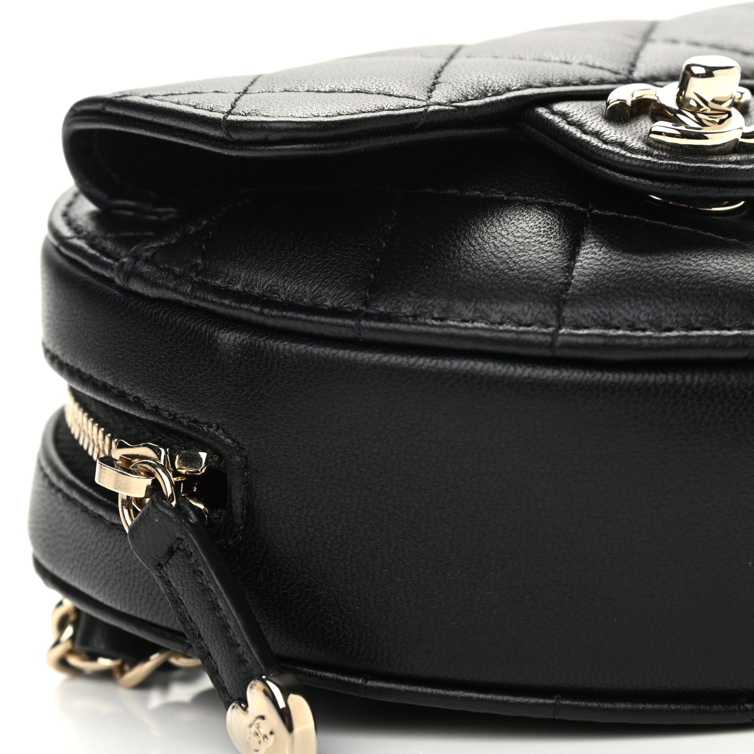 Chanel Lambskin Quilted CC In Love Heart Waist Belt Bag With Chain Black 8 of 11