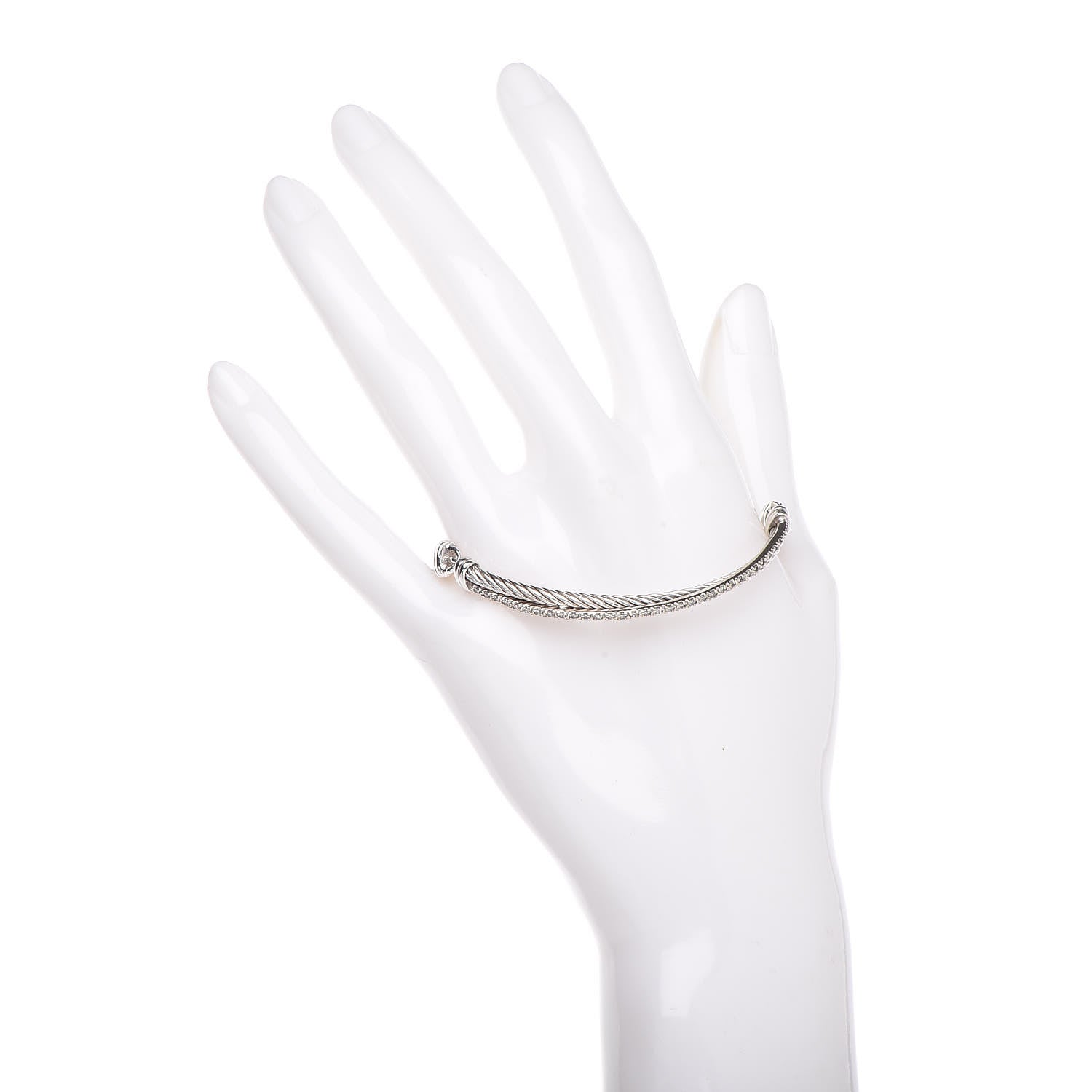 David Yurman Sterling Silver 14K White Gold Diamond 3mm Crossover Bracelet 2 of 5