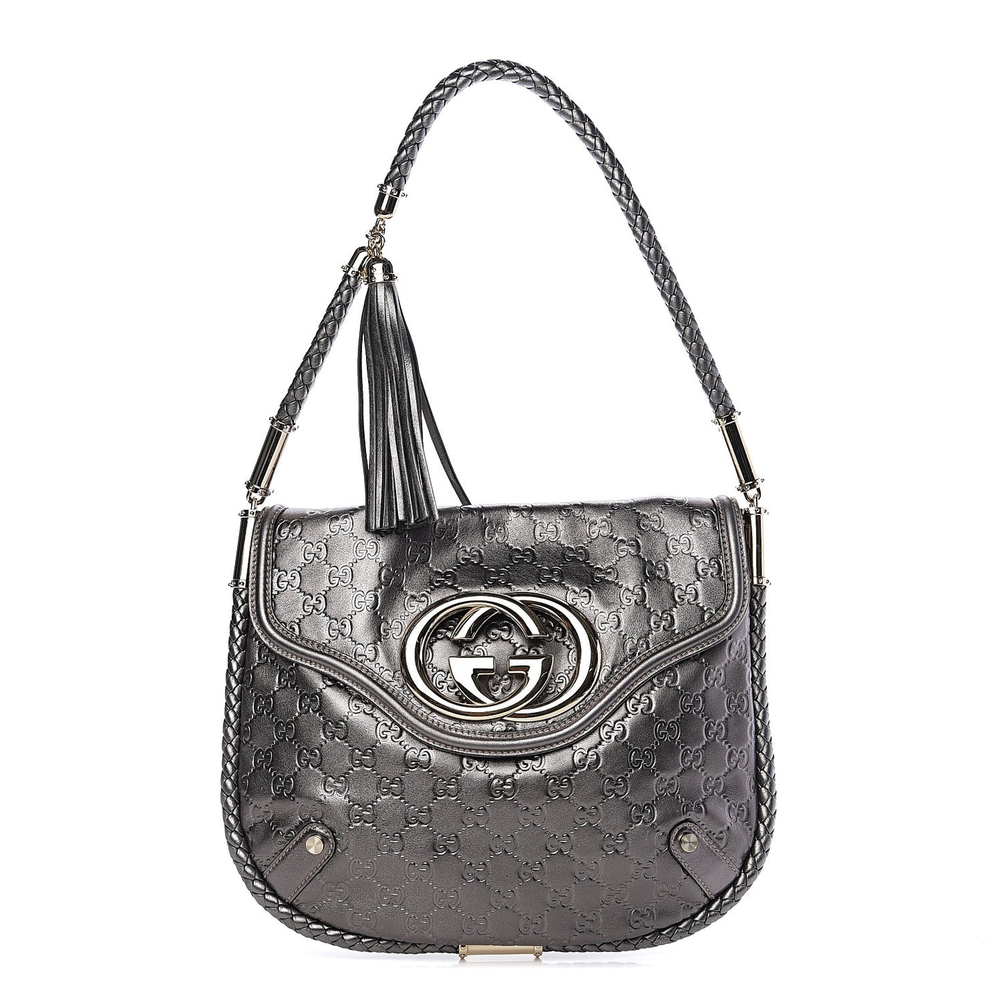 Guccissima Britt Tassel Shoulder Bag Gunmetal