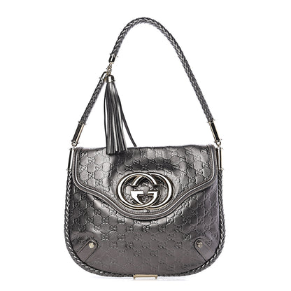 Gucci Guccissima Britt Tassel Shoulder Bag Gunmetal 1 of 9