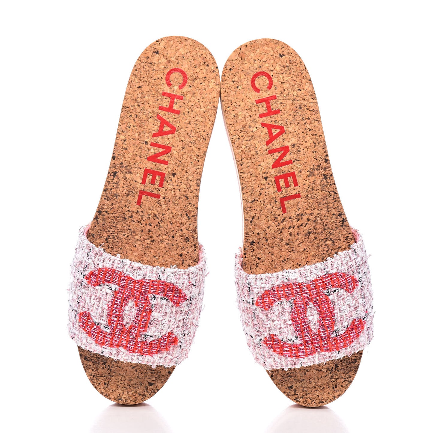 Tweed Lambskin Logo Mules 39 Pink Red