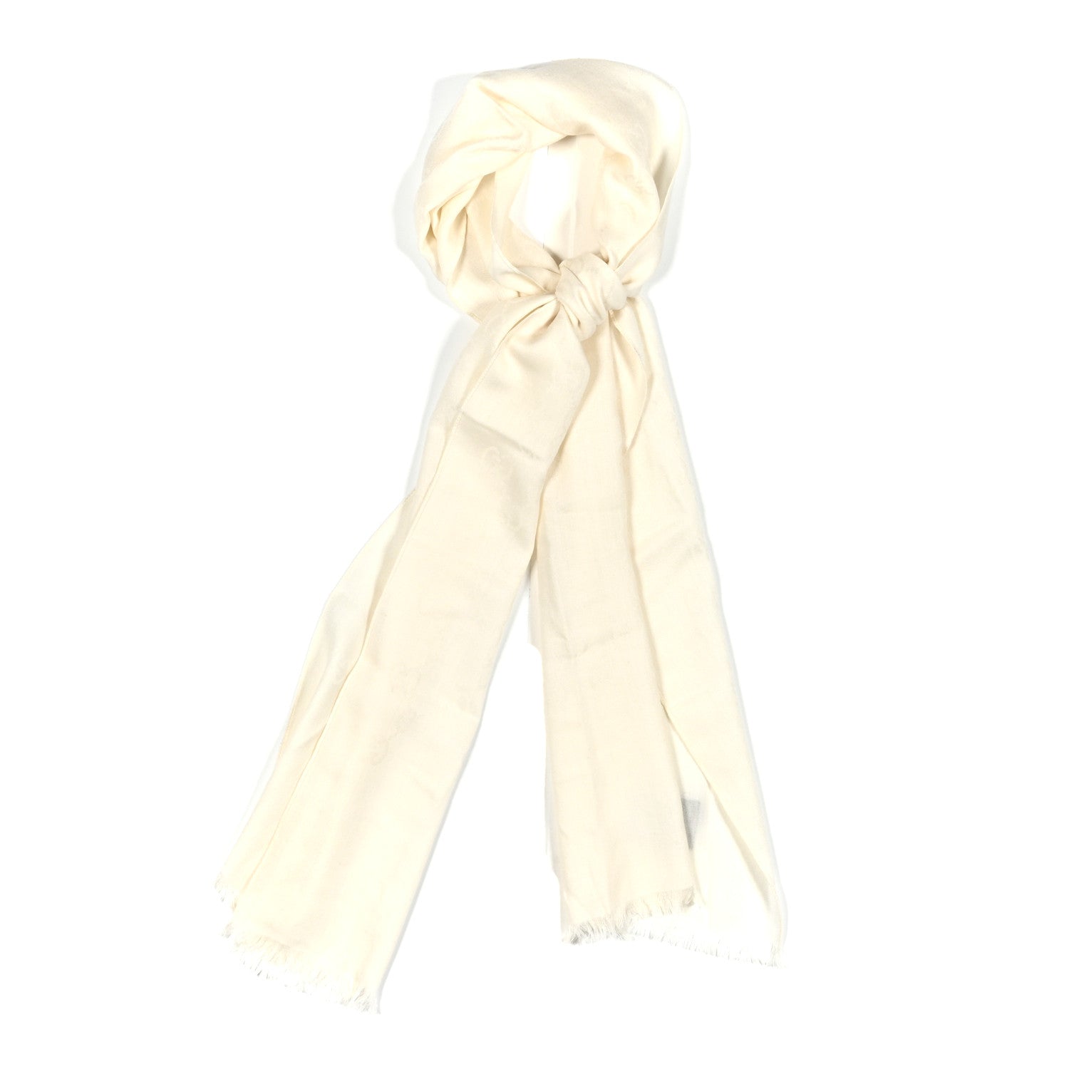 Gucci Wool Silk GG Monogram GGNat Fringe Scarf White 1 of 8
