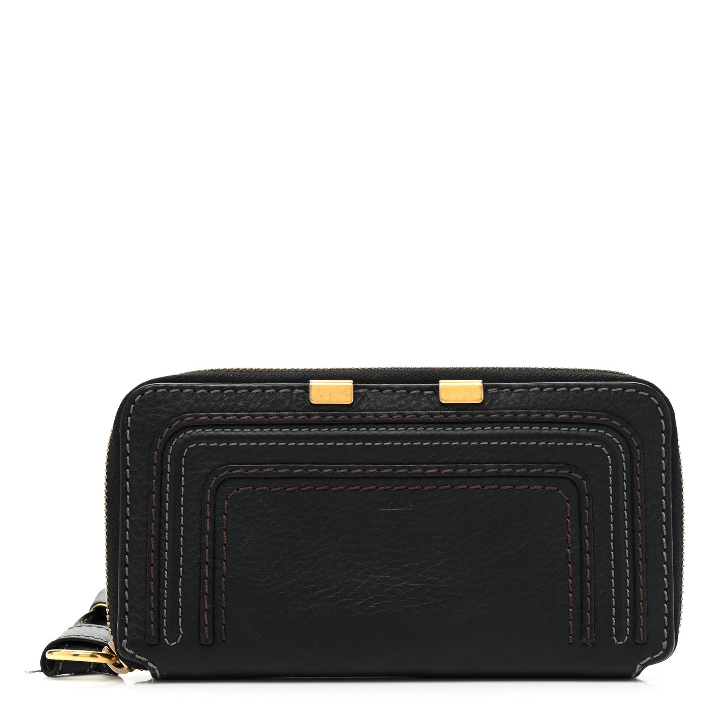 Grained Calfskin Marcie Long Zip Around Wallet Black