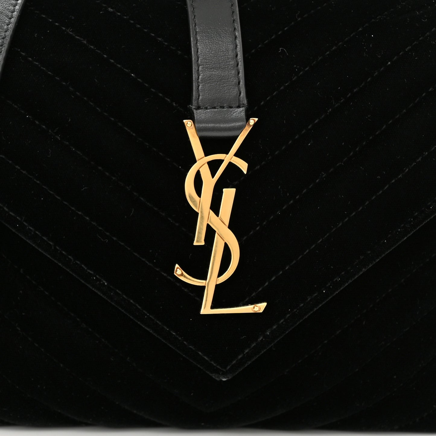 Velvet Matelasse Chevron Medium College Monogram Bag Black