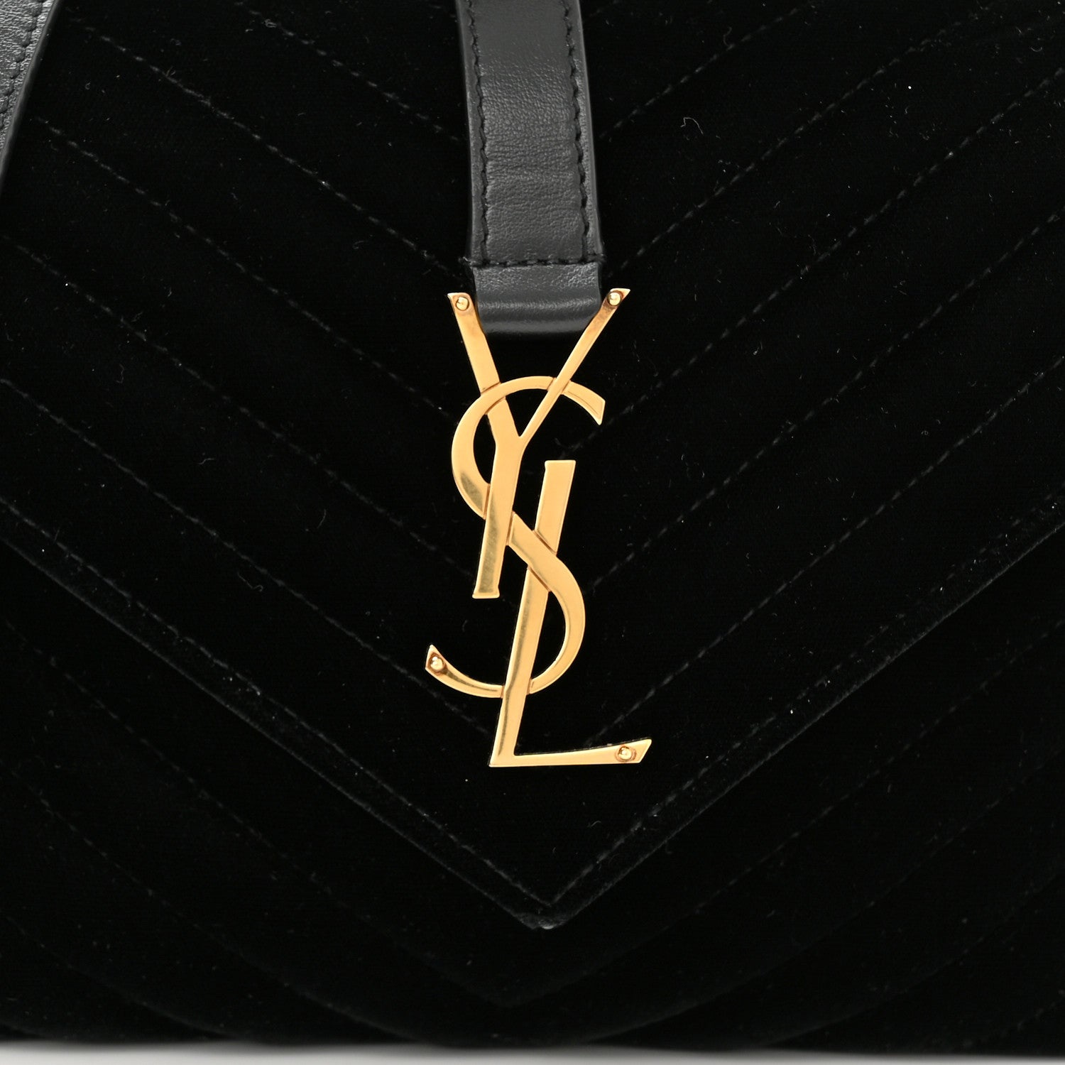 Saint Laurent Velvet Matelasse Chevron Medium College Monogram Bag Black 8 of 13