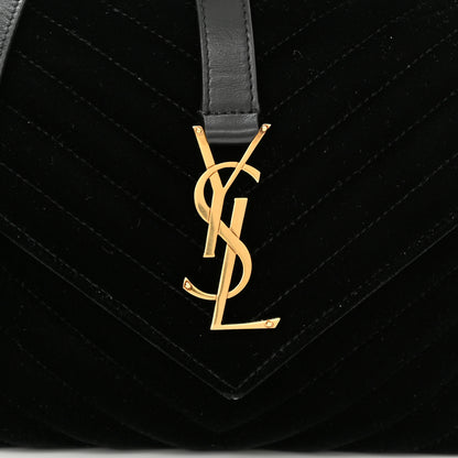 Saint Laurent Velvet Matelasse Chevron Medium College Monogram Bag Black 8 of 13