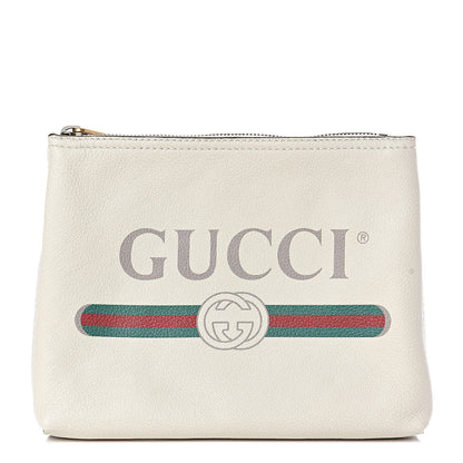 Gucci Pebbled Calfskin Medium Logo Portfolio Clutch White 1 of 7