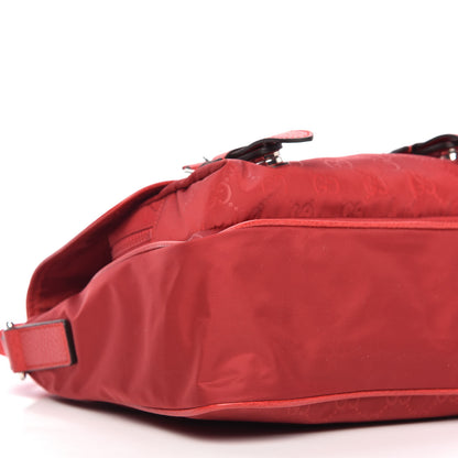 Gucci Nylon Monogram Double Buckle Flap Messenger Bag Vibrant Red 6 of 10