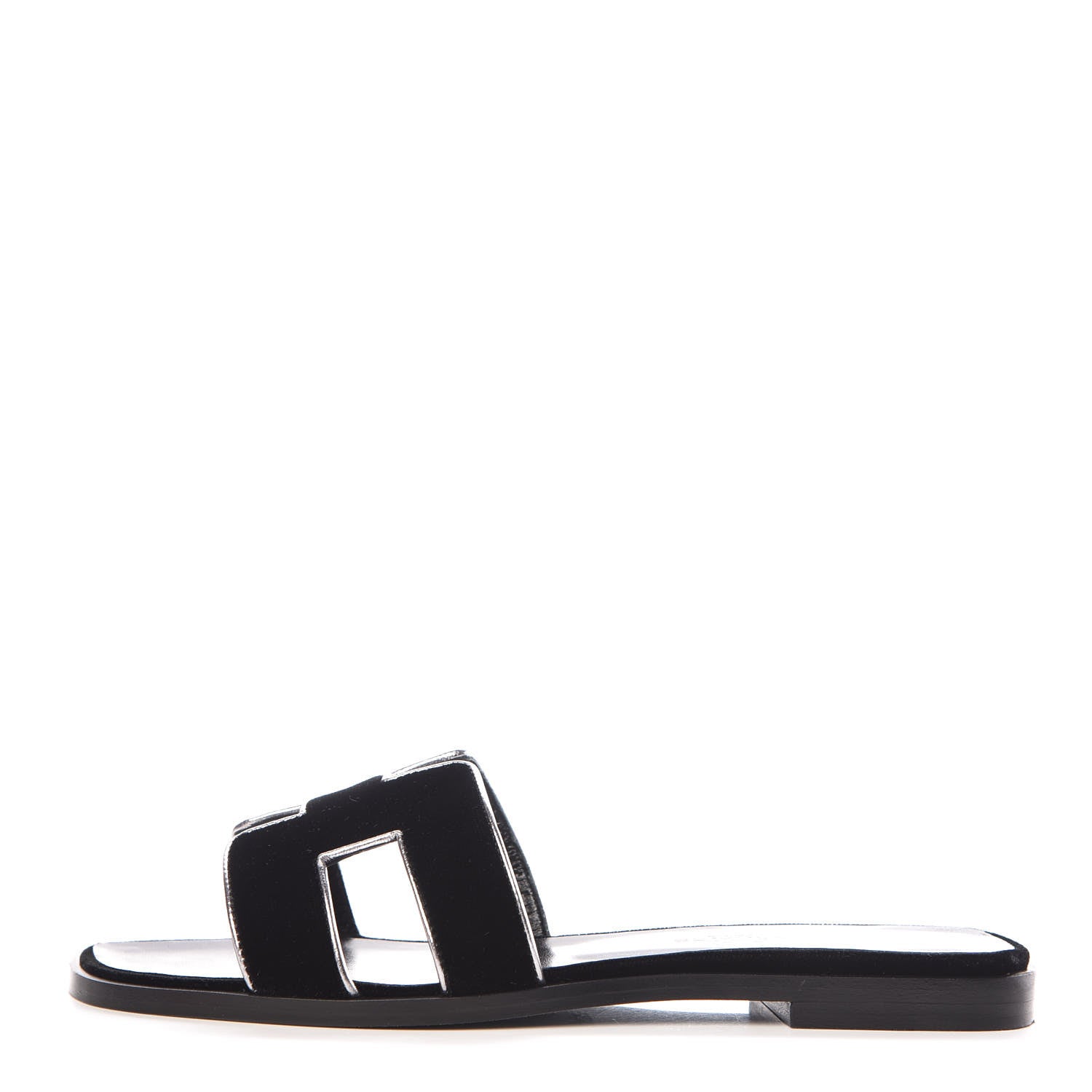 Hermes Velvet Nappa Oran Sandals 36 Black Argent Vieilli 1 of 8