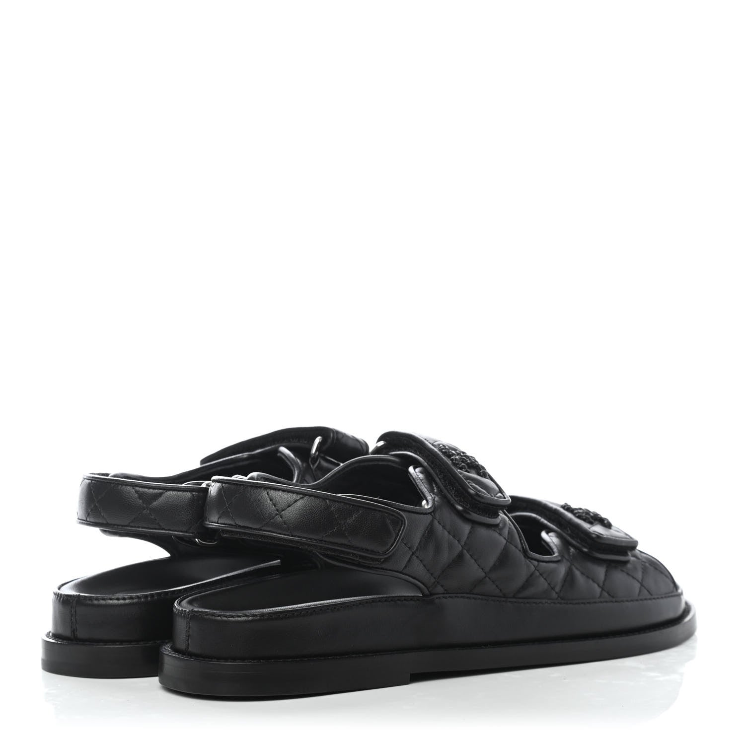 Chanel Lambskin Velcro Dad Sandals 37.5 Black 3 of 4