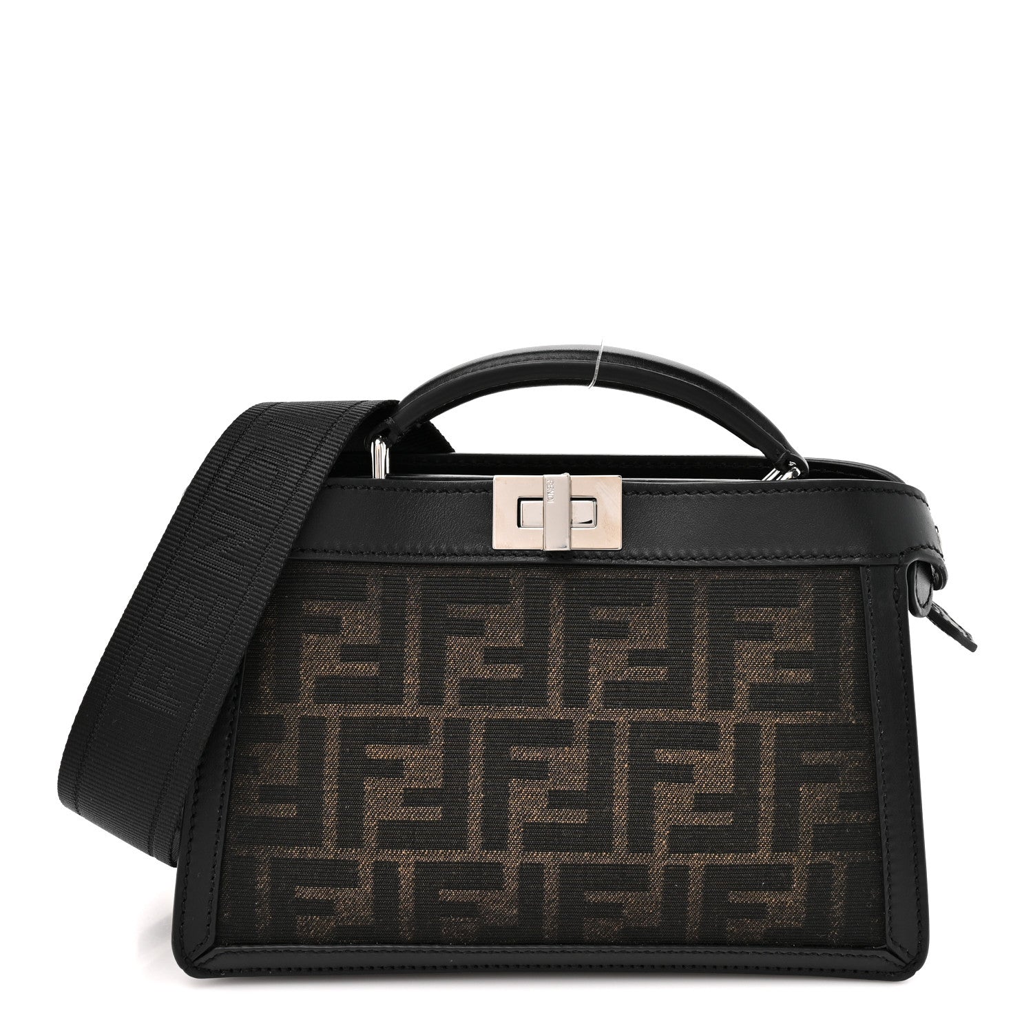 Fendi FF Vitello King Jacquard 1974 Mini Peekaboo I SEE U Satchel Brown 1 of 12