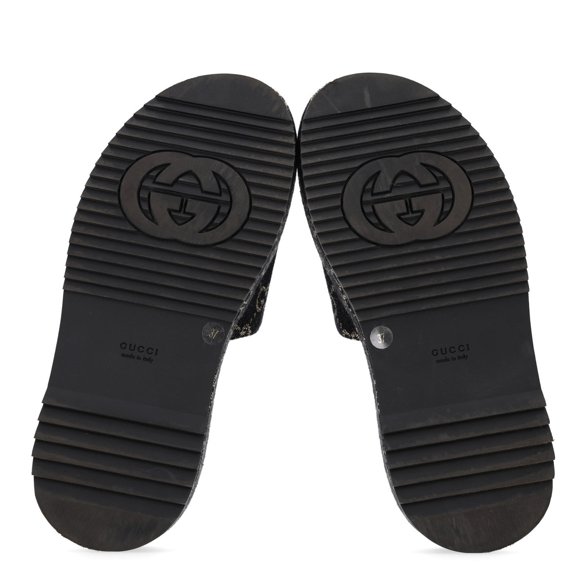 Jacquard Black Denim GG Monogram Angelina Platform 55mm Slide Sandals 37 Black Ivory