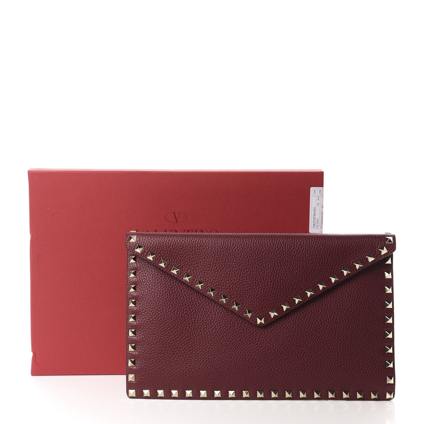 Pebbled Calfskin Large Rockstud Envelope Clutch Rubin