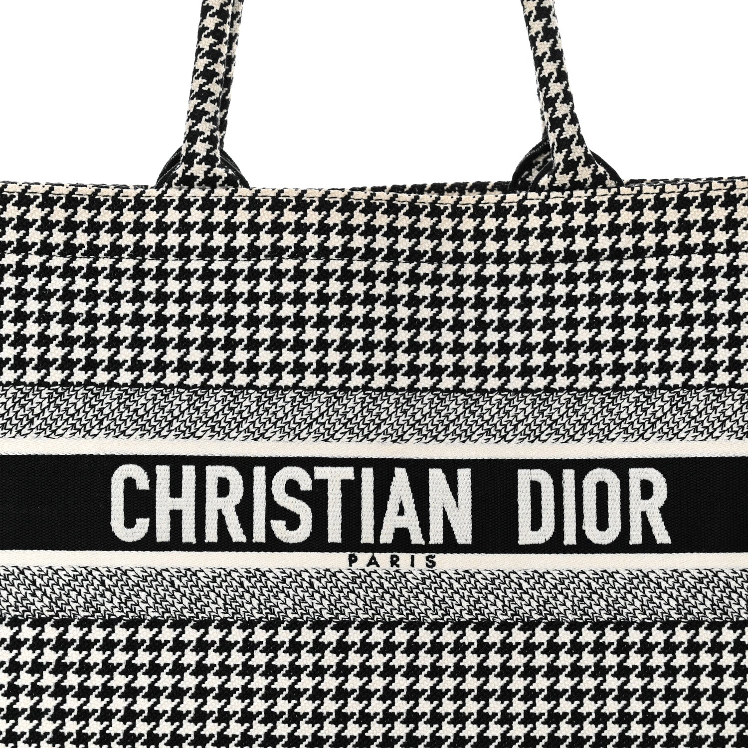 Christian Dior Canvas Houndstooth Embroidered Medium Book Tote Black White 8 of 17