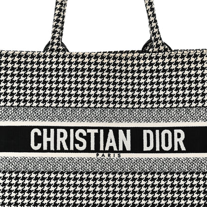 Christian Dior Canvas Houndstooth Embroidered Medium Book Tote Black White 8 of 17