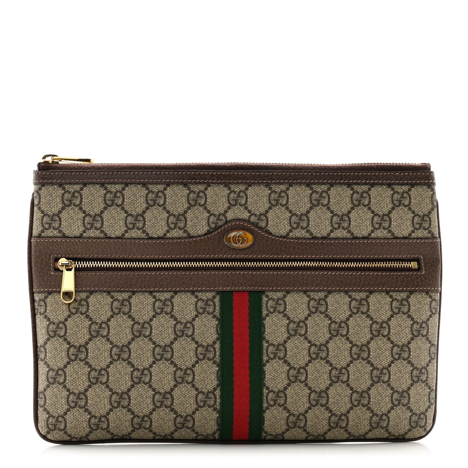 Gucci GG Supreme Monogram Large Ophidia Pouch Clutch Brown 1 of 13