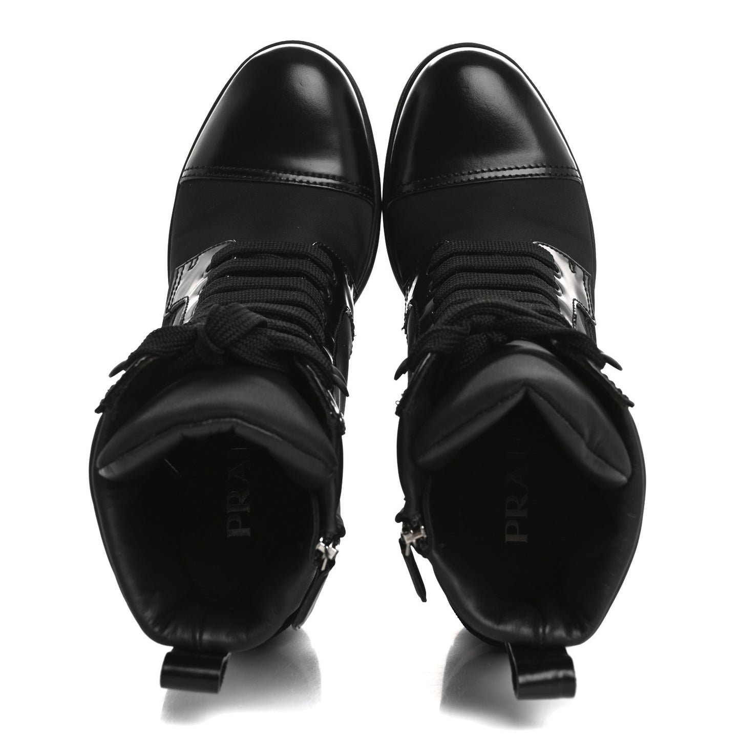 Spazzolato Re-Nylon Metal Triangle Logo Lace Up 55mm Ankle Boots 37.5 Black