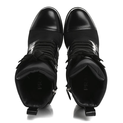 Prada Spazzolato Re-Nylon Metal Triangle Logo Lace Up 55mm Ankle Boots 37.5 Black 2 of 16