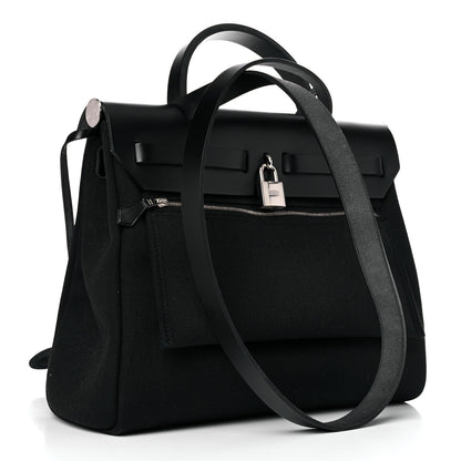 Hermes Military Toile Vache Hunter Herbag Zip Retourne 31 PM Black 3 of 10
