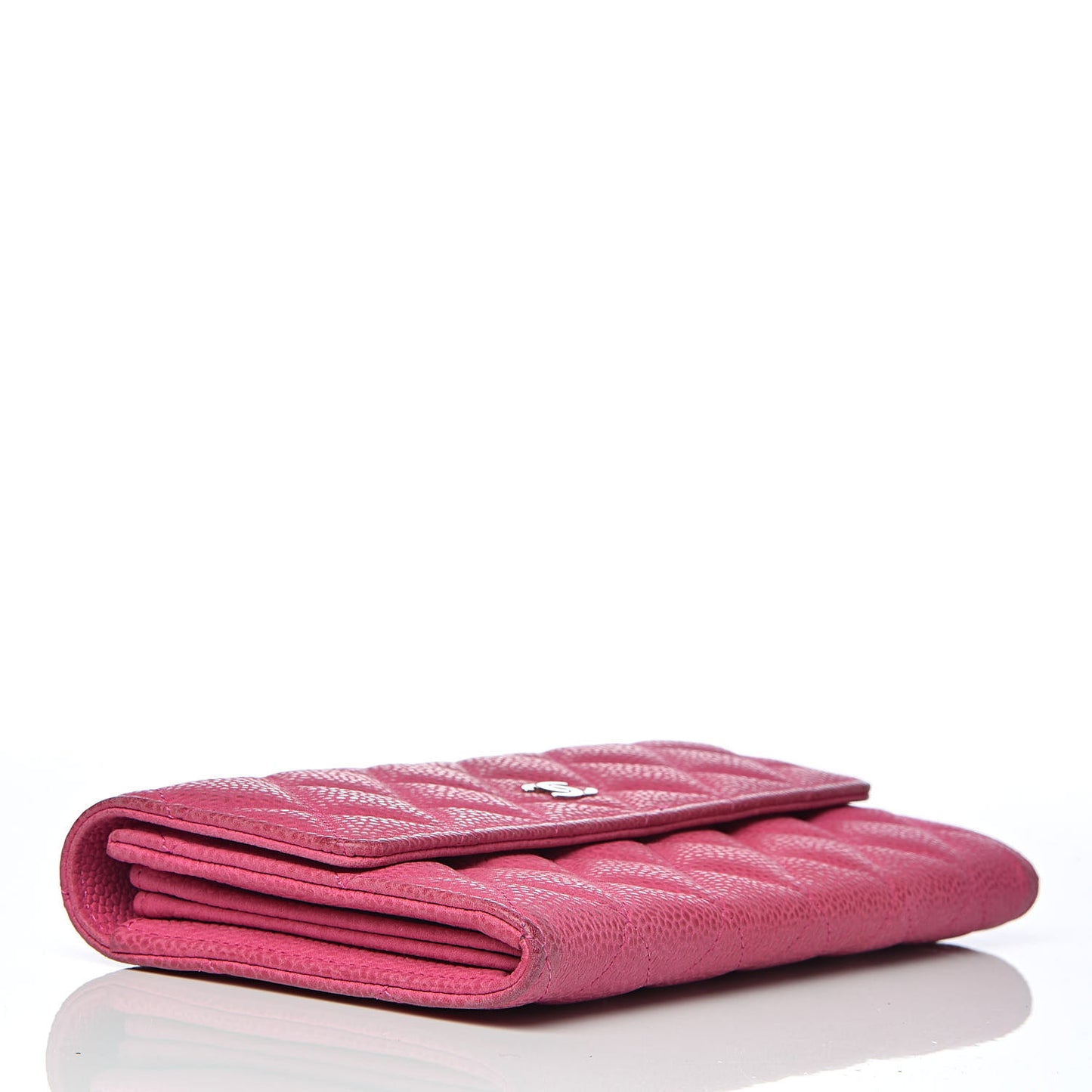 Iridescent Caviar Quilted Large Flap Wallet Pink