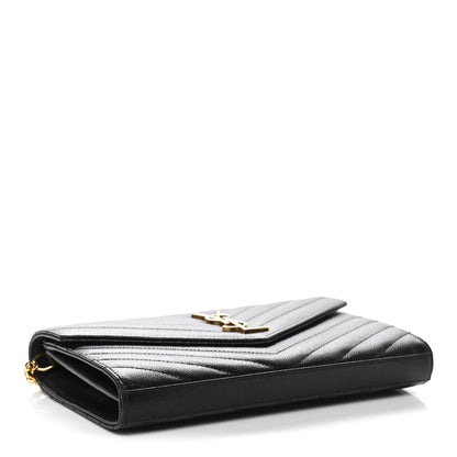 Saint Laurent Grain De Poudre Matelasse Chevron Monogram Chain Wallet Black 4 of 11
