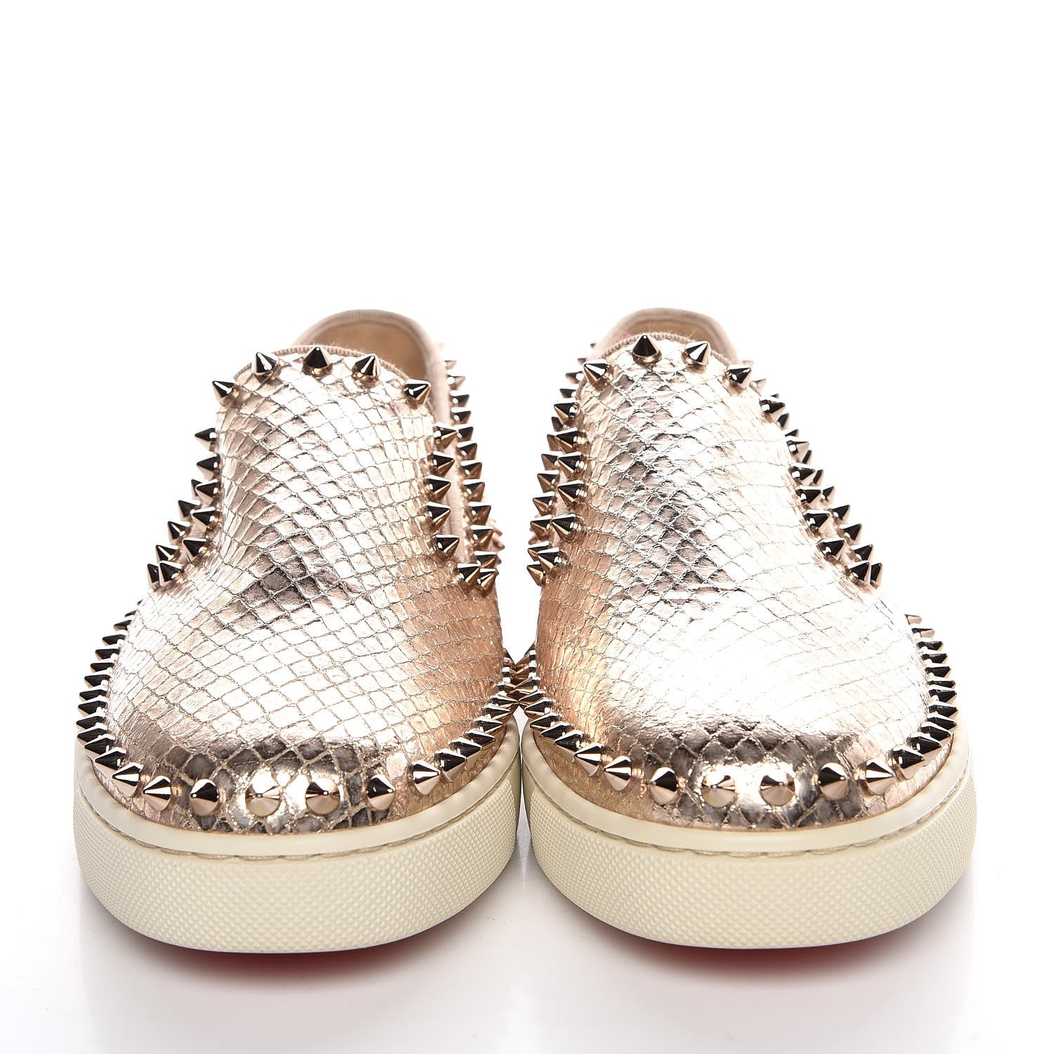 Christian Louboutin Metallic Snakeskin Embossed Pik Boat Flat 36 Colombe 2 of 8