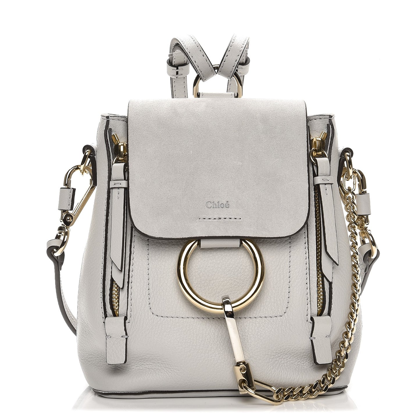 Suede Calfskin Mini Faye Backpack Airy Grey