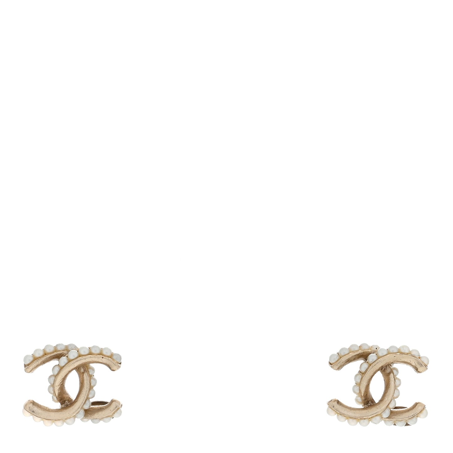 Pearl Crystal CC Stud Earrings Gold