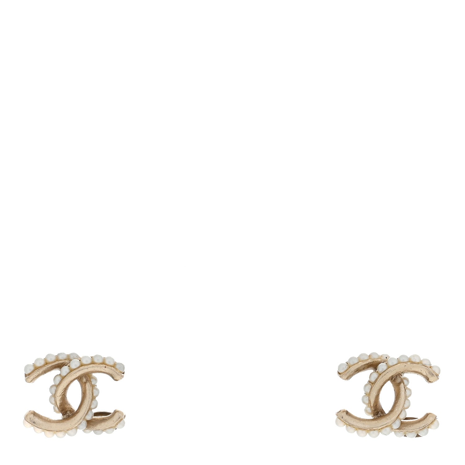 Chanel Pearl Crystal CC Stud Earrings Gold 1 of 4