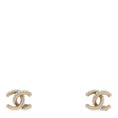Chanel Pearl Crystal CC Stud Earrings Gold 1 of 4