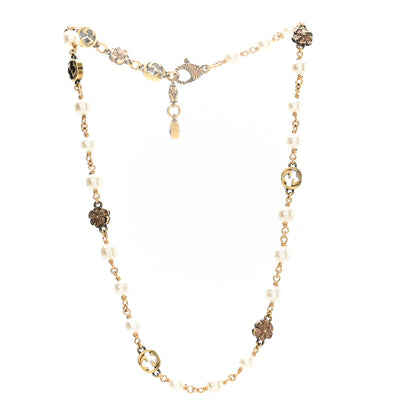 Gucci Metal Pearl Interlocking G Flower Necklace Gold 1 of 5