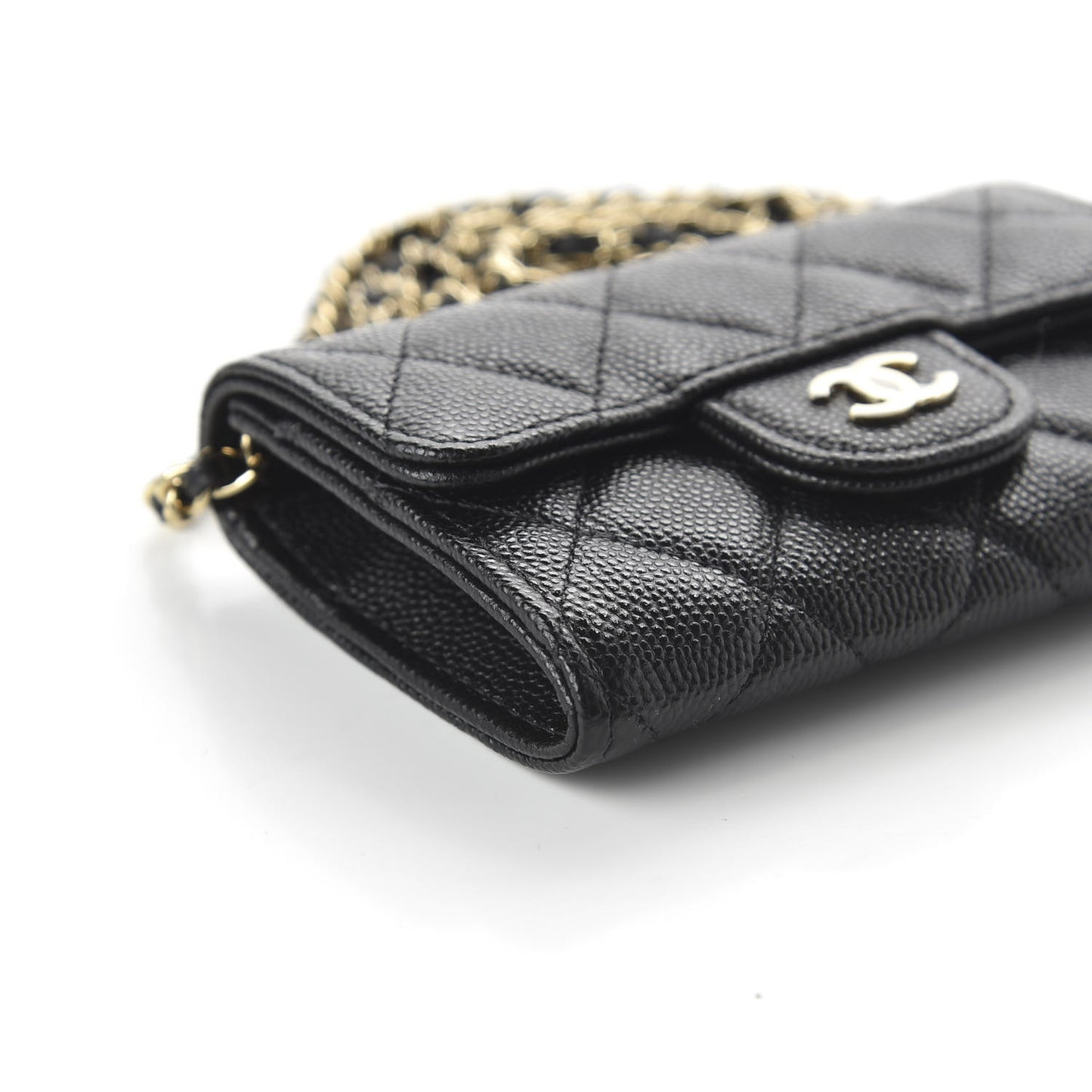 Caviar Quilted Flap Card Holder On Chain Black