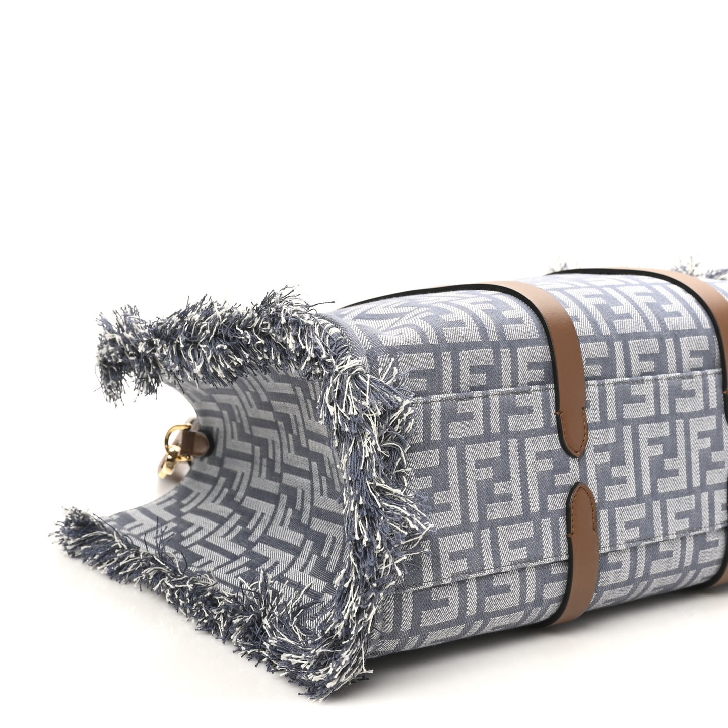 Denim Vitello King F is Fendi FF Embroidered Summer Tote Myrtle Dark Nut