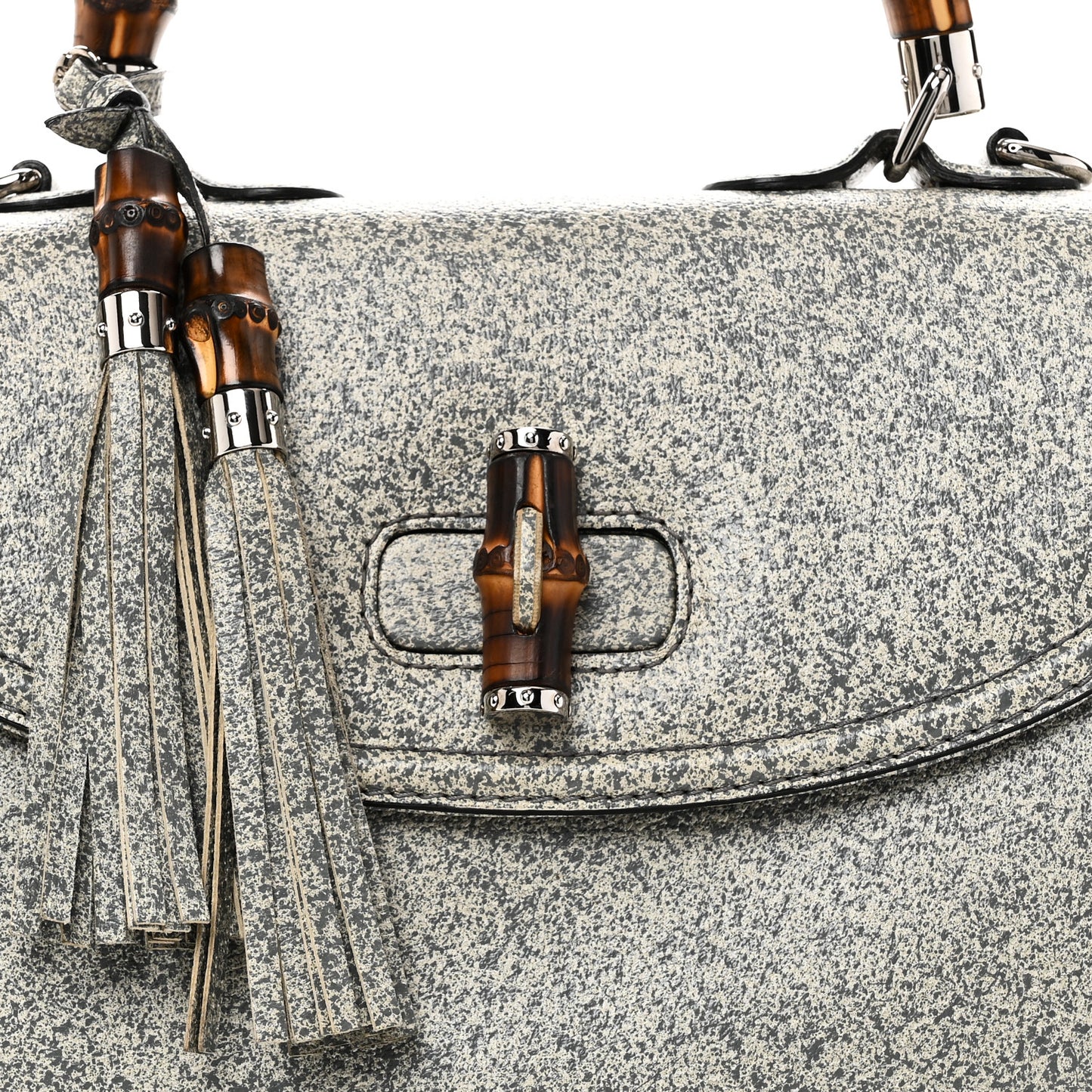 Calfskin Large New Bamboo Top Handle Bag Grey White