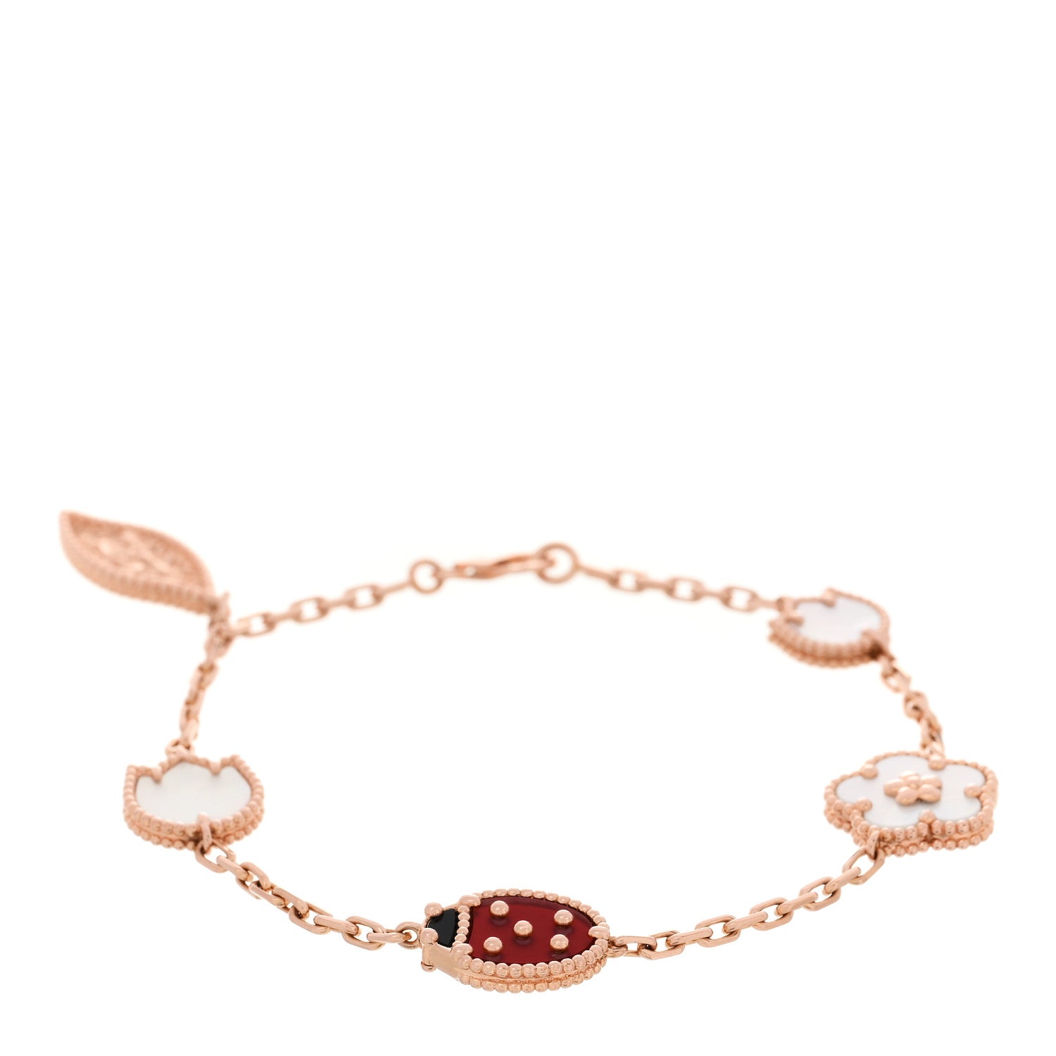 Van Cleef & Arpels 18K Rose Gold Carnelian Mother of Pearl Onyx 5 Motifs Lucky Spring Bracelet 1 of 5