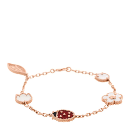 Van Cleef & Arpels 18K Rose Gold Carnelian Mother of Pearl Onyx 5 Motifs Lucky Spring Bracelet 1 of 5