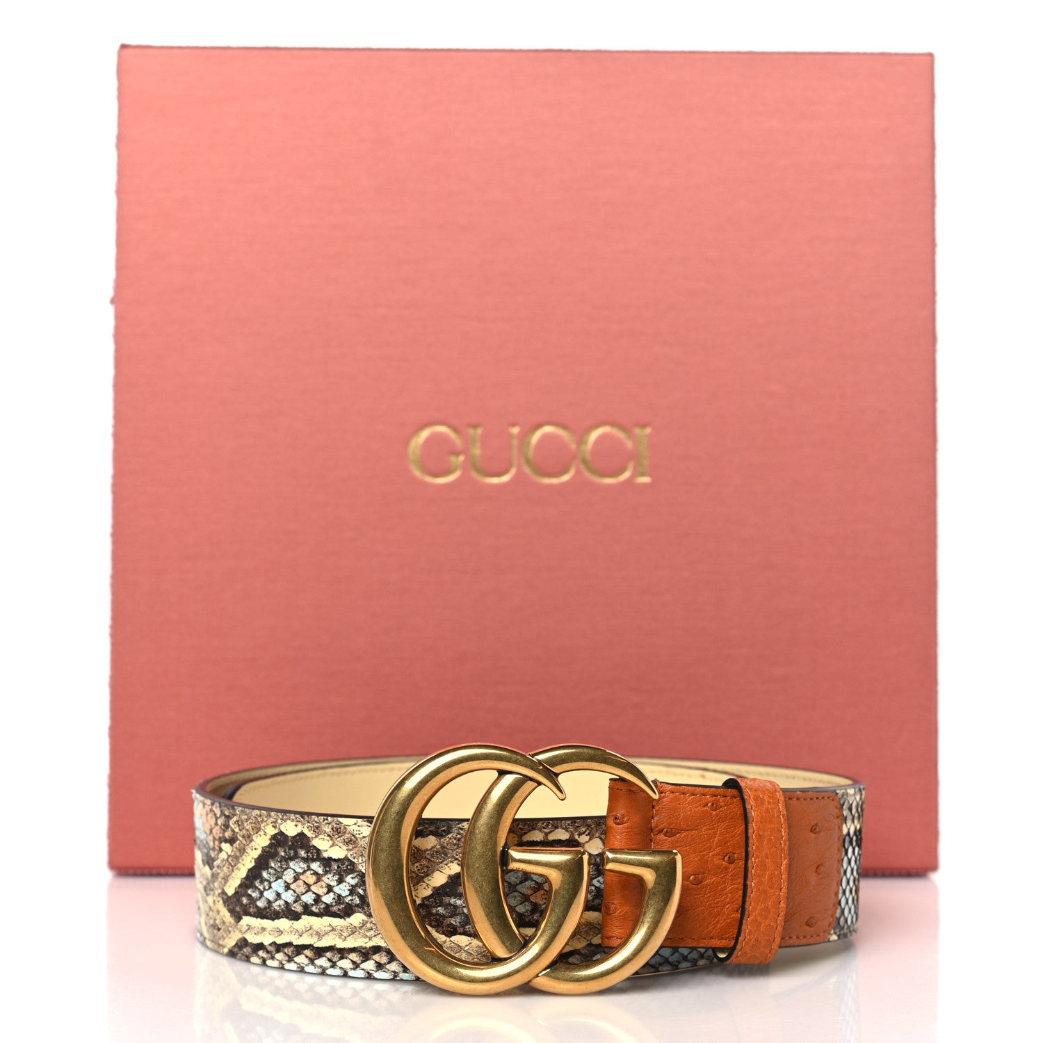 Gucci Ostrich Snakeskin Double G 40mm Belt 75 30 Gold Cloud Butter Ivory Paradise Cloud 7 of 7