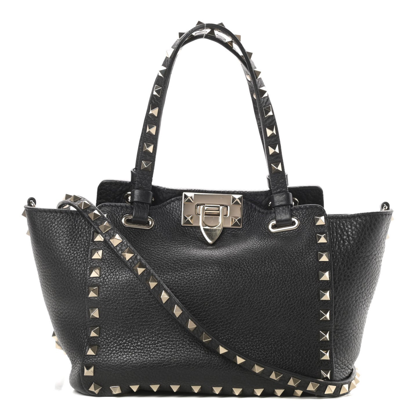 Pebbled Calfskin Mini Rockstud Tote Black