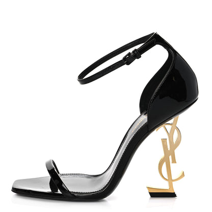 Saint Laurent Patent Calfskin Opyum 110 Sandals 38.5 Black Gold 1 of 8
