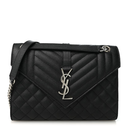 Saint Laurent Grain De Poudre Textured Mixed Matelasse Triquilt Medium Monogram Satchel Black 1 of 10