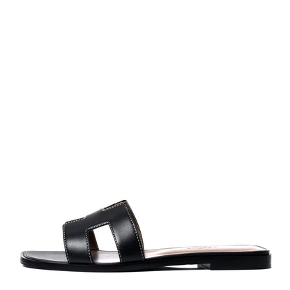 Hermes Box Calfskin Oran Sandals 36.5 Black 1 of 10