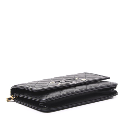 Chanel Caviar Quilted CC Filigree Wallet On Chain WOC Black 3 of 8